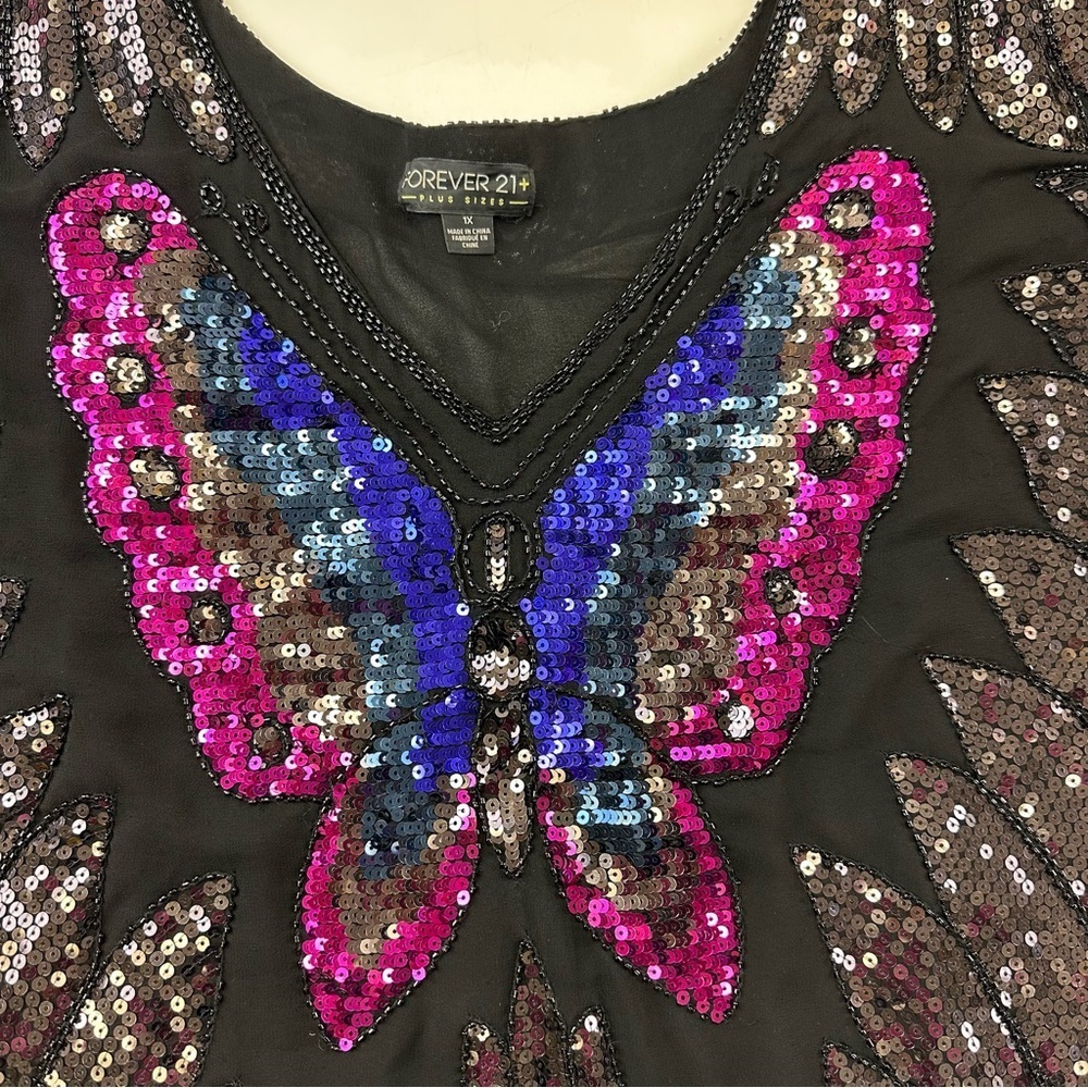80s style butterfly sequin cape top Forever21 size 1X - Picture 2 of 5
